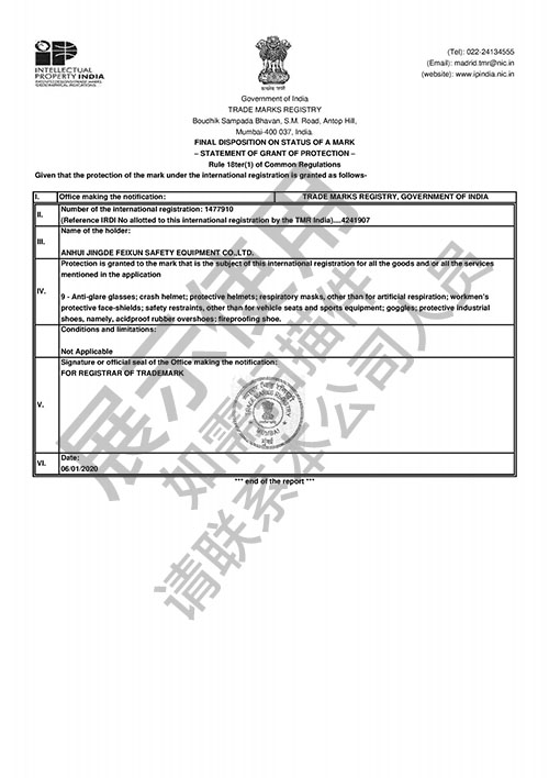 國際商標印度確認保護